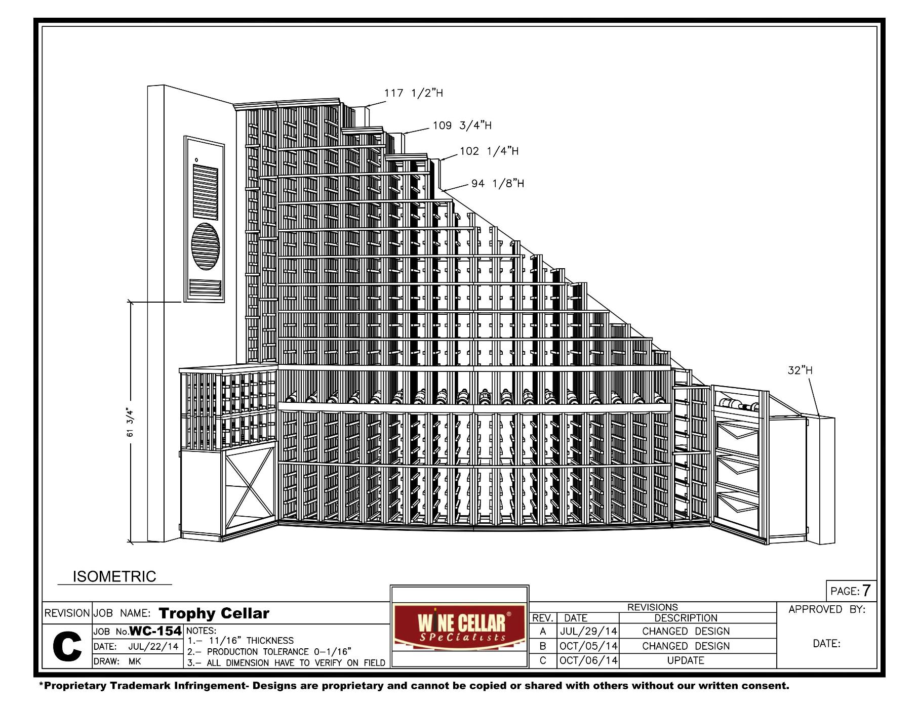 Texas Custom Wine Cellar Drawing Isometric Front View