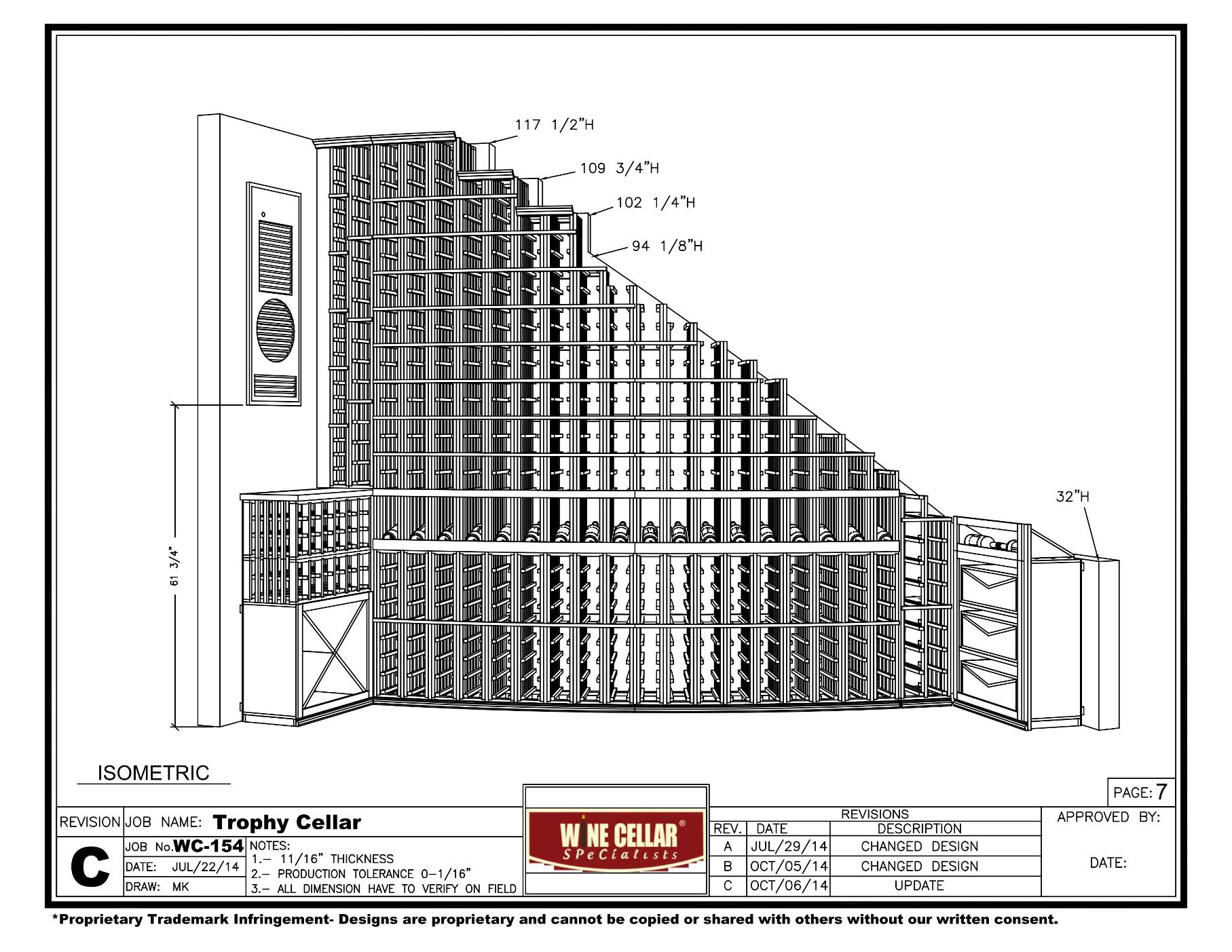 Considering your own wine room project? Request a 3D custom design for FREE!!! Texas Custom Wine Cellar Drawing Isometric Front View