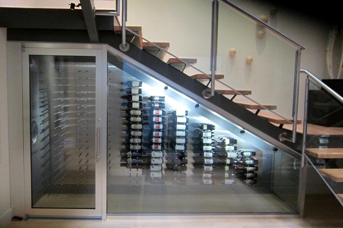 Modern Wine Cellar Dallas Custom Wine Display Under the Stairs Dallas Installation Project