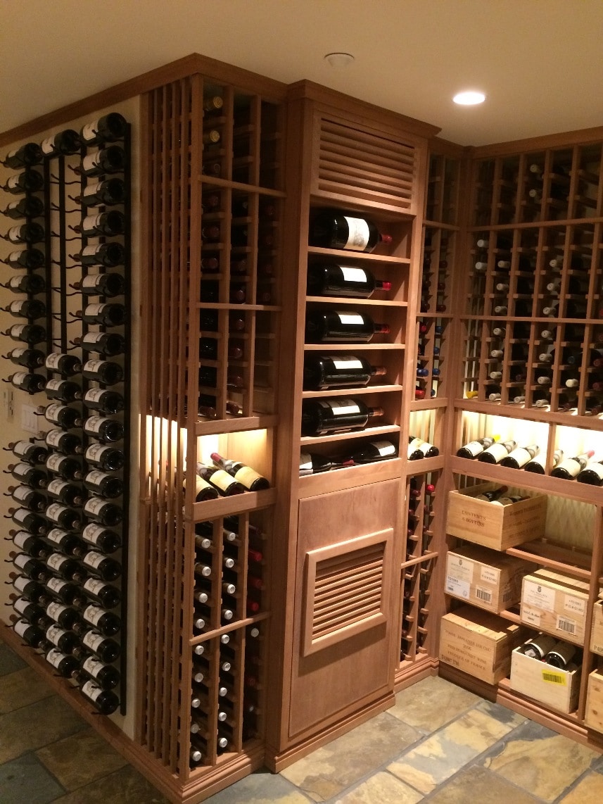 Modern Wine Cellar Houston Wine Racking in Custom Sapele Wine Cellar