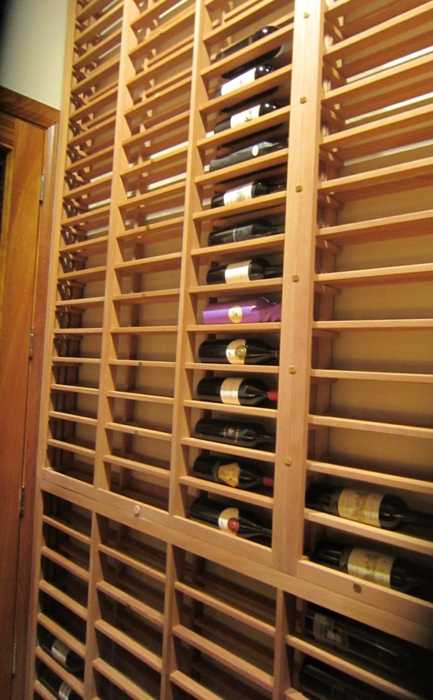 Left Wall Lattice Horizontal Racking Staircase Wine Cellar Houston 