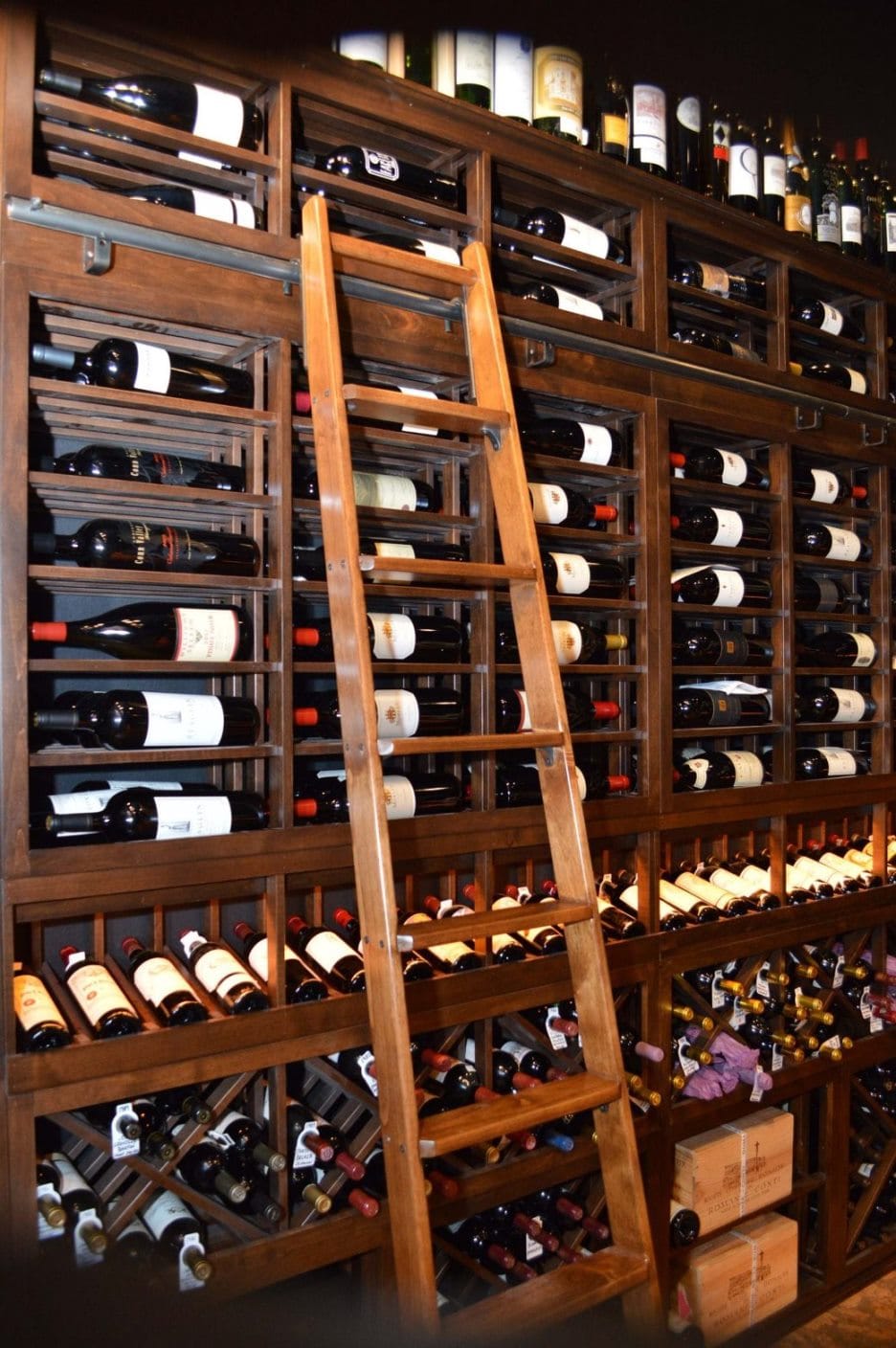 Ladder Installed in the Man Cave Custom Wine Cellar